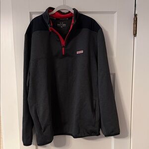 Vineyard Vines Charcoal and Black Quarter-Zip with Red Trim